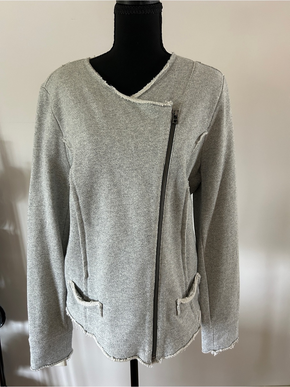 Soft Surroundings Heather Gray Asymmetric Zip Knit Jacket